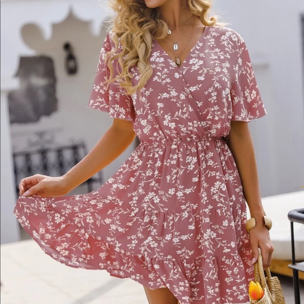 Shein pink floral dress
